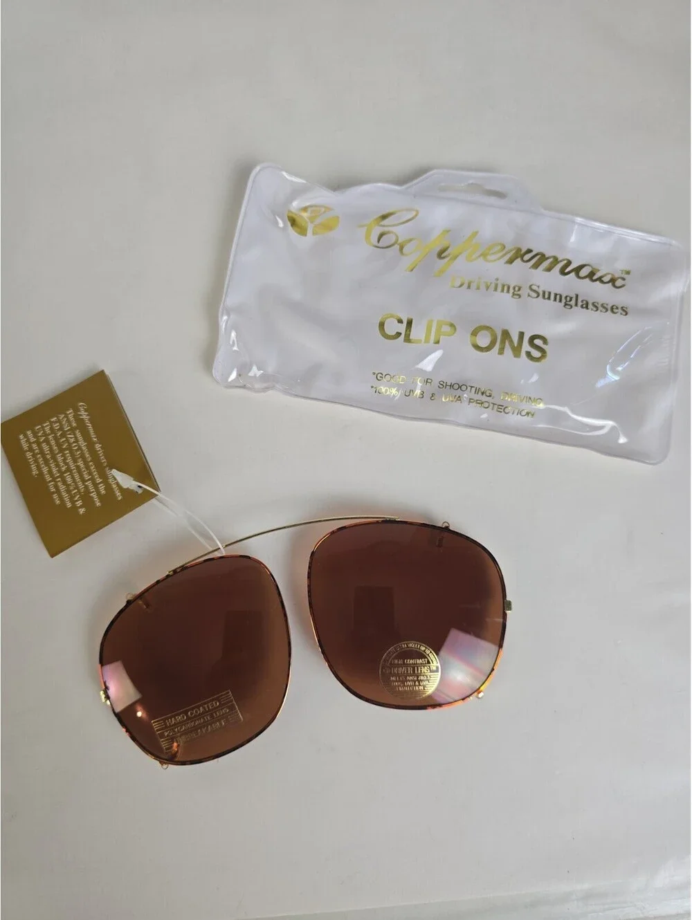 Vintage COPPERMAX Aviator sunglass Clip-Ons Driving Shooting Gold frame NOS